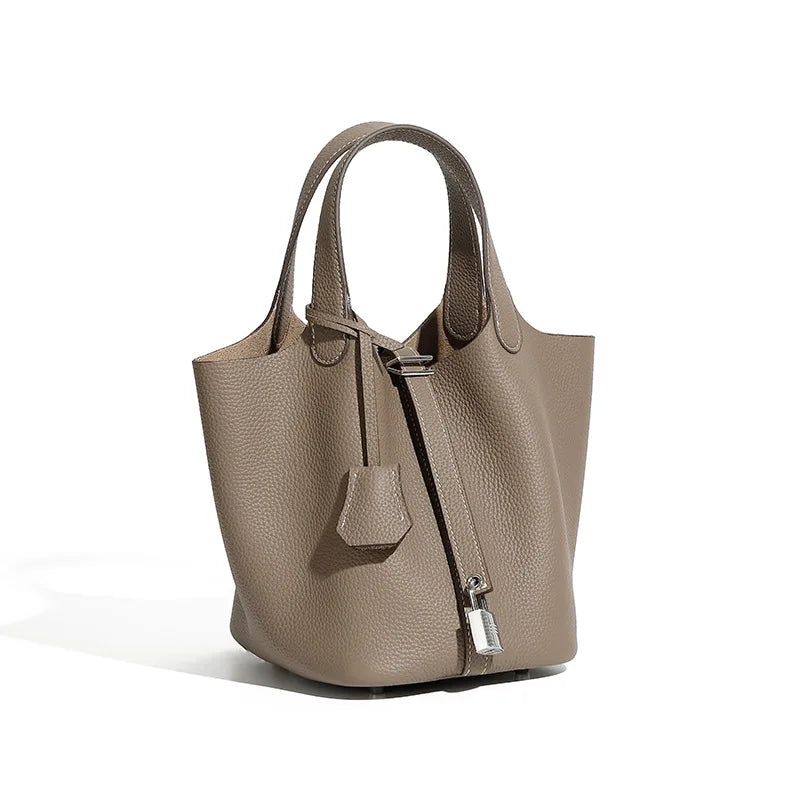 Lychee Pattern Bucket Bag Women's Genuine Leather Handbag Ladies Vegetable Basket Bag Soft Handbag