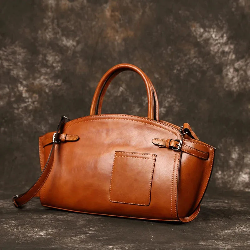 Luxury Genuine Leather Boston Bowling Bag Retro Handbag Shoulder Crossbody Small Designer Trendy