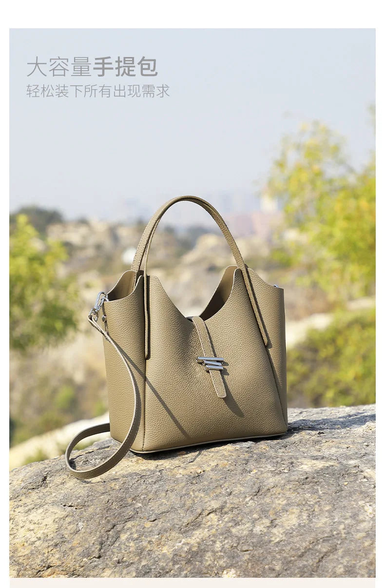 2025 Autumn Winter Genuine Leather Women Handbag Daily Commuter Tote Fashion Crossbody Bucket Bag