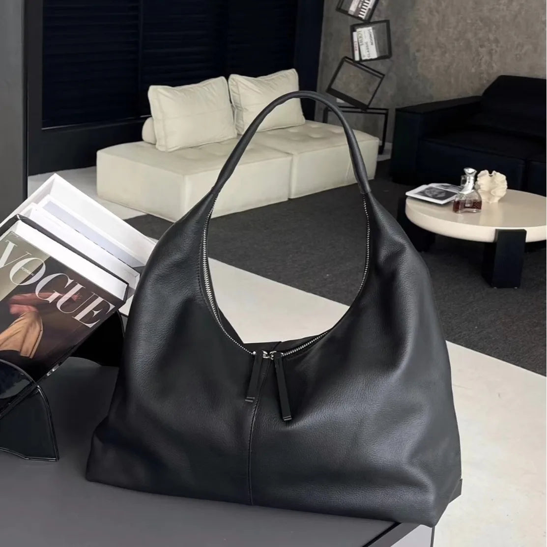 Minimalist 2025 Large Capacity Premium Leather Shoulder Bag Women Work Commuter Versatile Underarm Bag