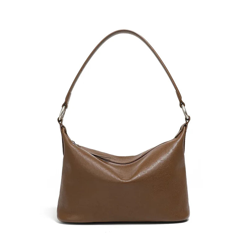 2025 Genuine Leather Vintage Hobo Bag Women Top Grain Tanned Shoulder Crossbody Bag Autumn Winter Classic Handbag