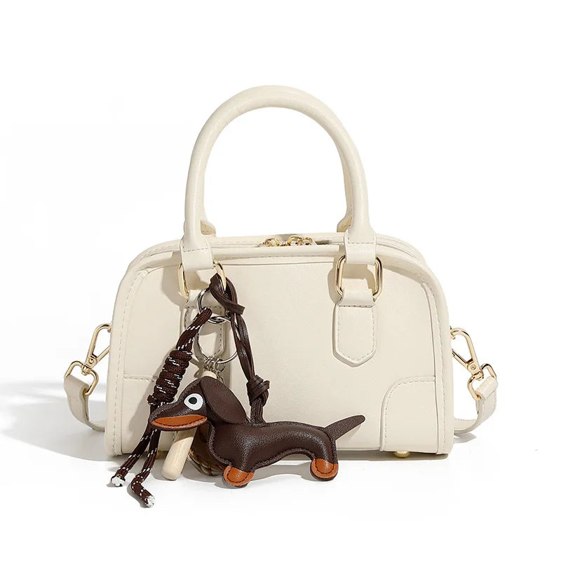 Cowhide Bowling Bag Women's Handbag Genuine Leather Boston Bag Shoulder Crossbody Bag Ladies Purses and Handbags