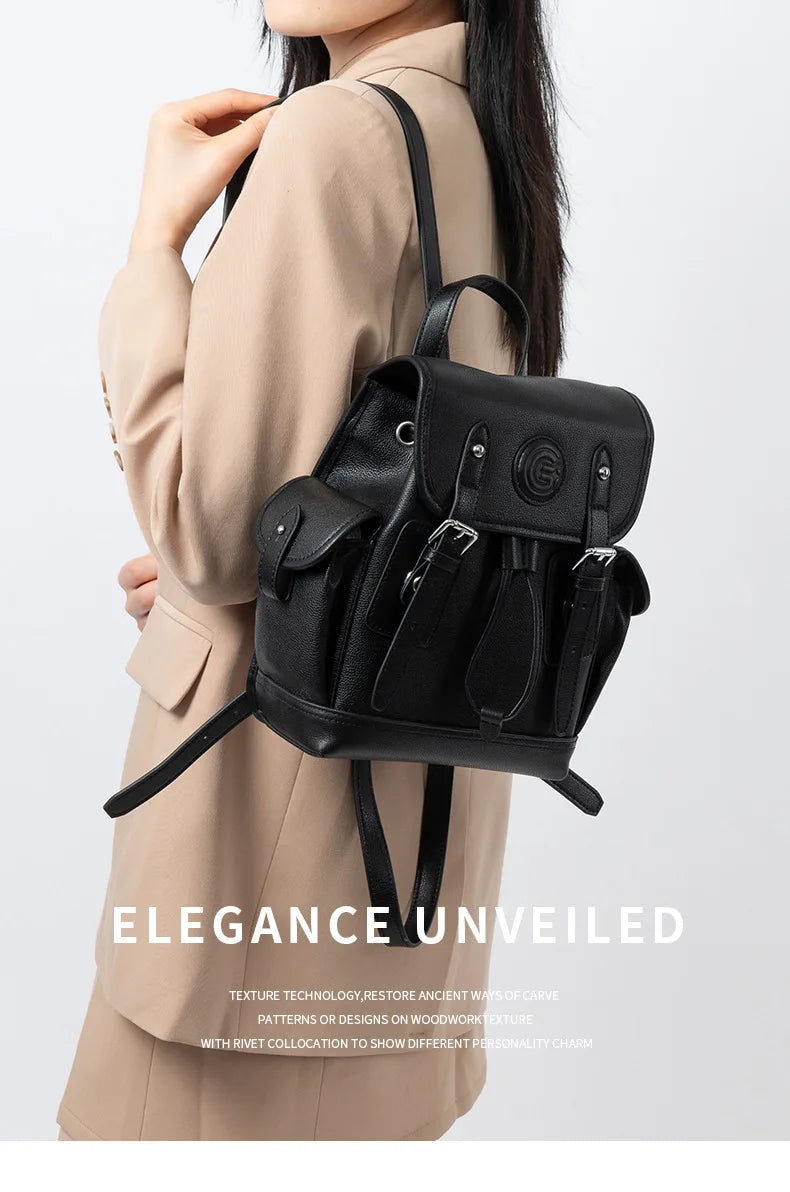 Genuine Leather Korean Style Women Backpack Anti-Theft Large Capacity Travel Shoulder Bag Handbag