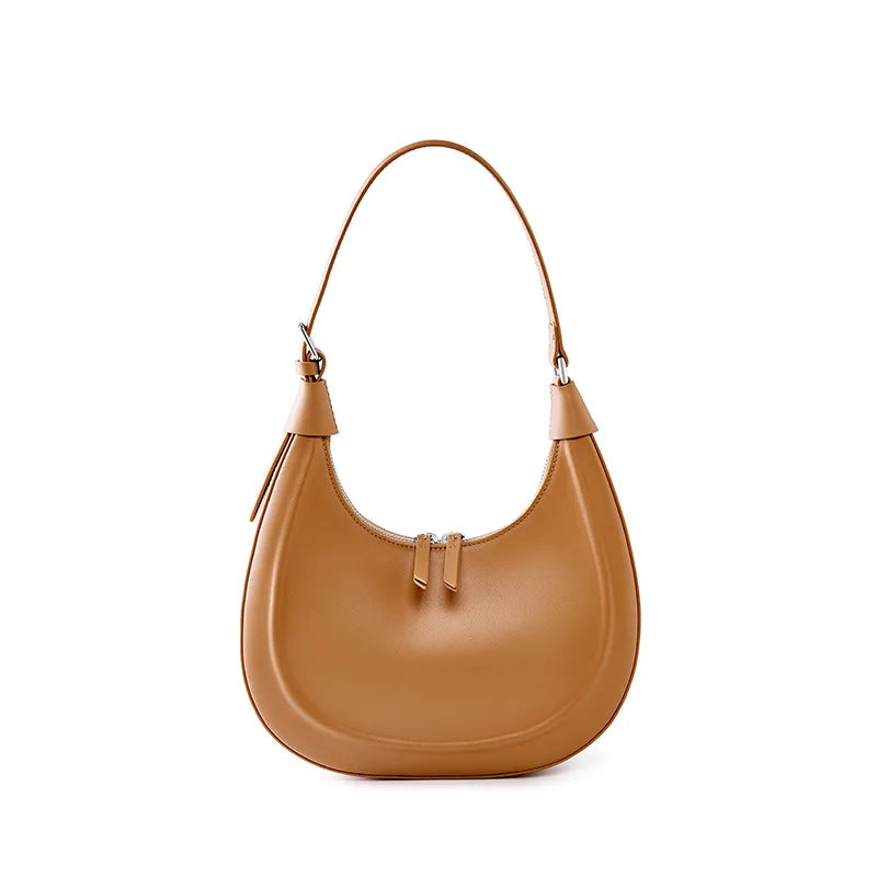 Cowhide Half Moon Bag Ladies Genuine Leather Handbag Underarm Bag 2025 Casual Shoulder Crossbody Bags Double Shoulder Straps