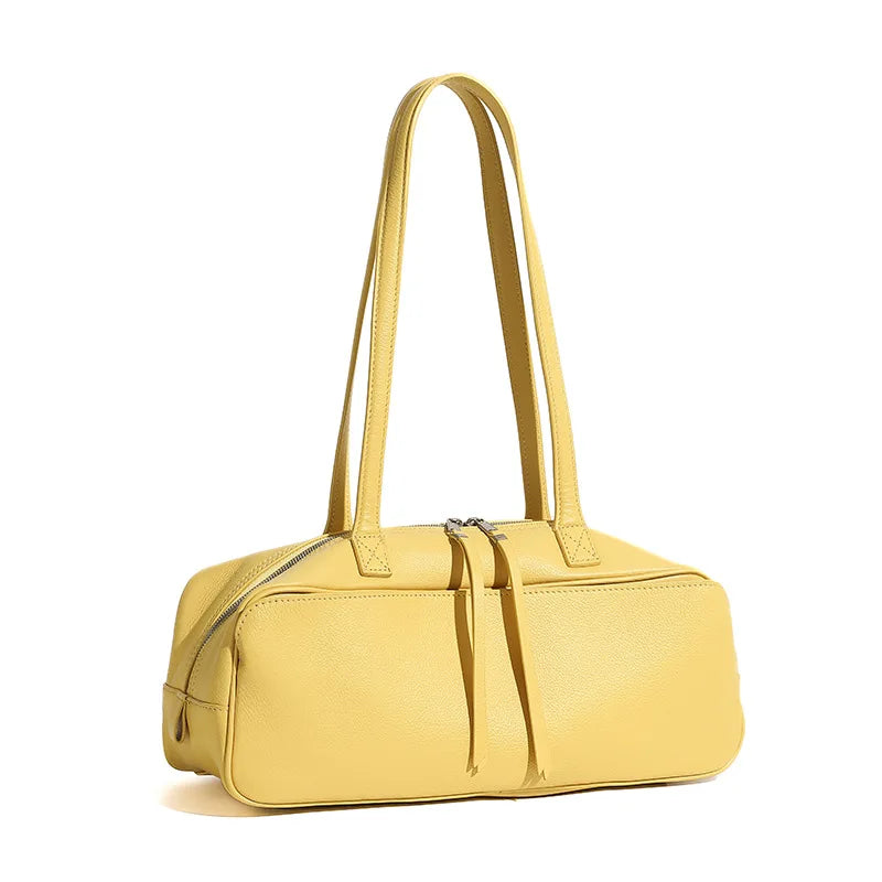 Autumn Genuine Leather Bowling Shoulder Bag Underarm Tote Pillow Bag Large Capacity Commuter Handbag for Women