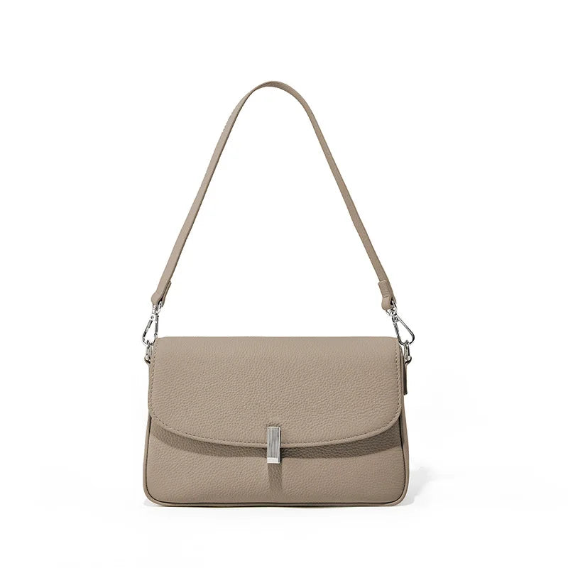 Genuine Leather Crossbody Bag Women's Fashion Handbag Lychee Pattern Shoulder Bag Ladies Flip Bag Two Shoulder Straps