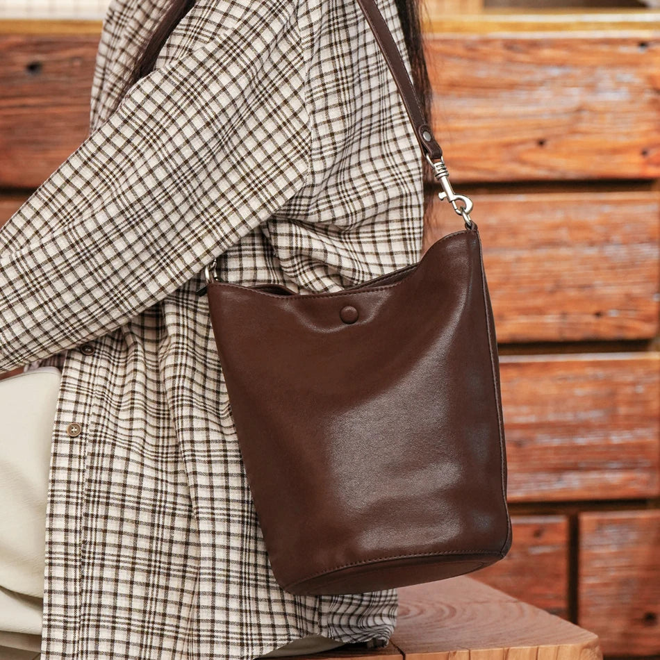 Travel Tote Bag Genuine Leather Shoulder Bag Women Large Capacity Shopper Bucket Bag High Quality Cowhide Leather Handbag