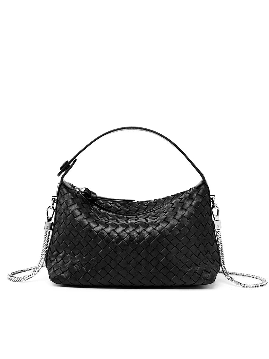 2025 New Genuine Leather Woven Dumpling Bag Soft Sheepskin Chain Crossbody Shoulder Handbag for Women