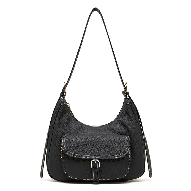 Genuine Leather Shoulder Tote Bag for Women Large Capacity Underarm Saddle Bag Office Commuter Handbag