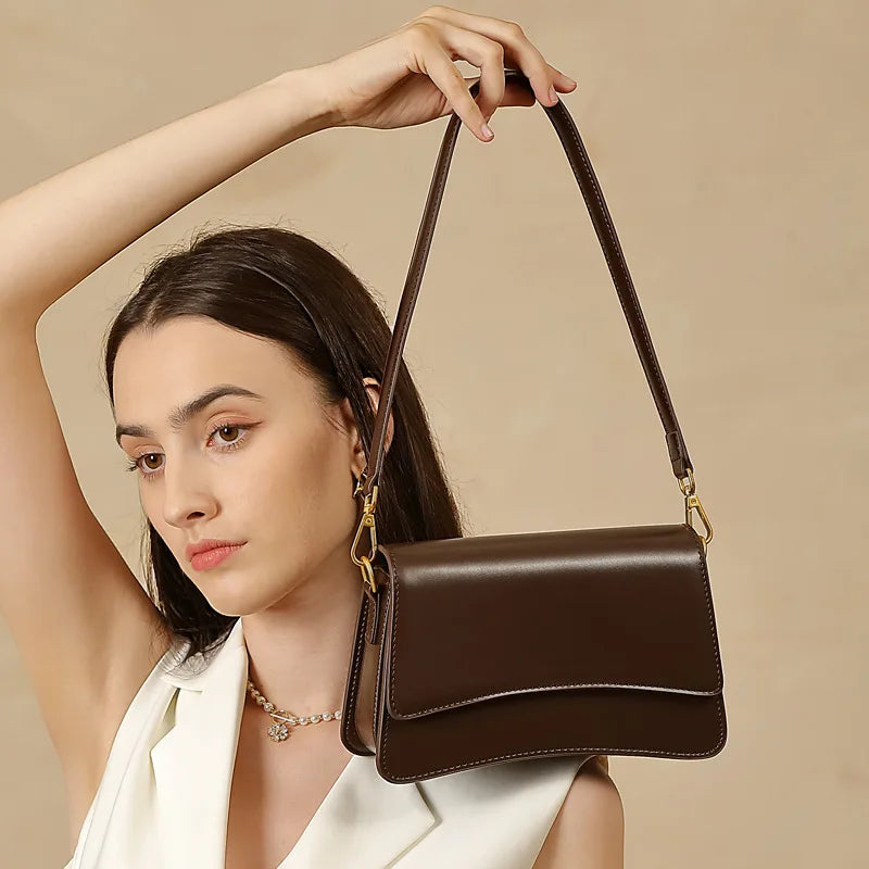 Genuine Leather Crossbody Bags Womens Handbag Cowhide High Quality Flap Bag Shoulder Underarm Bag Ladies Purses and Handbags