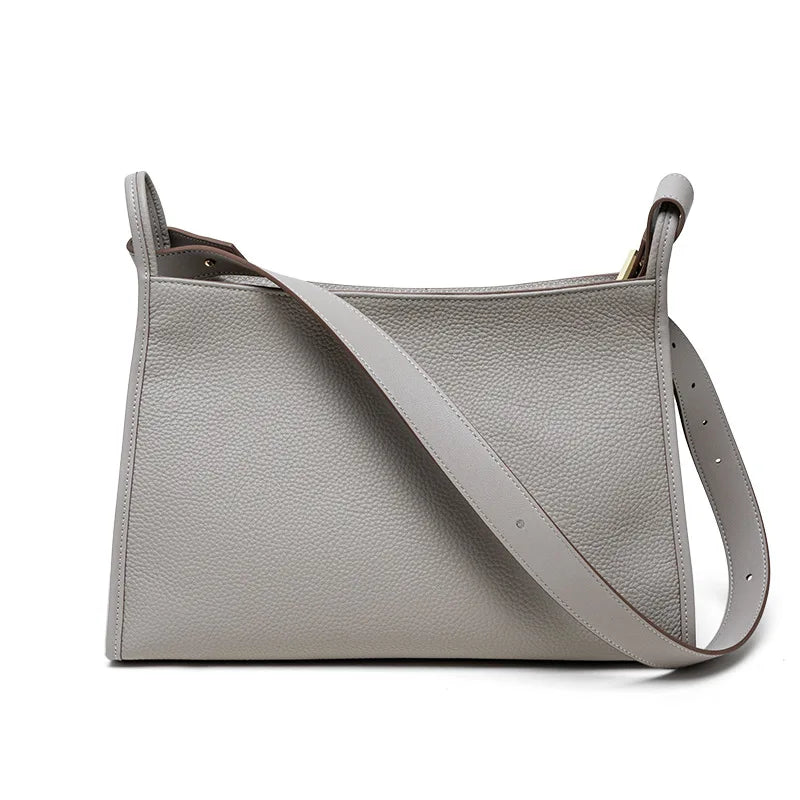 Simple Versatile Genuine Leather Women Handbag 2025 New First Layer Cowhide Tote Large Capacity Lychee Grain Shoulder Bag