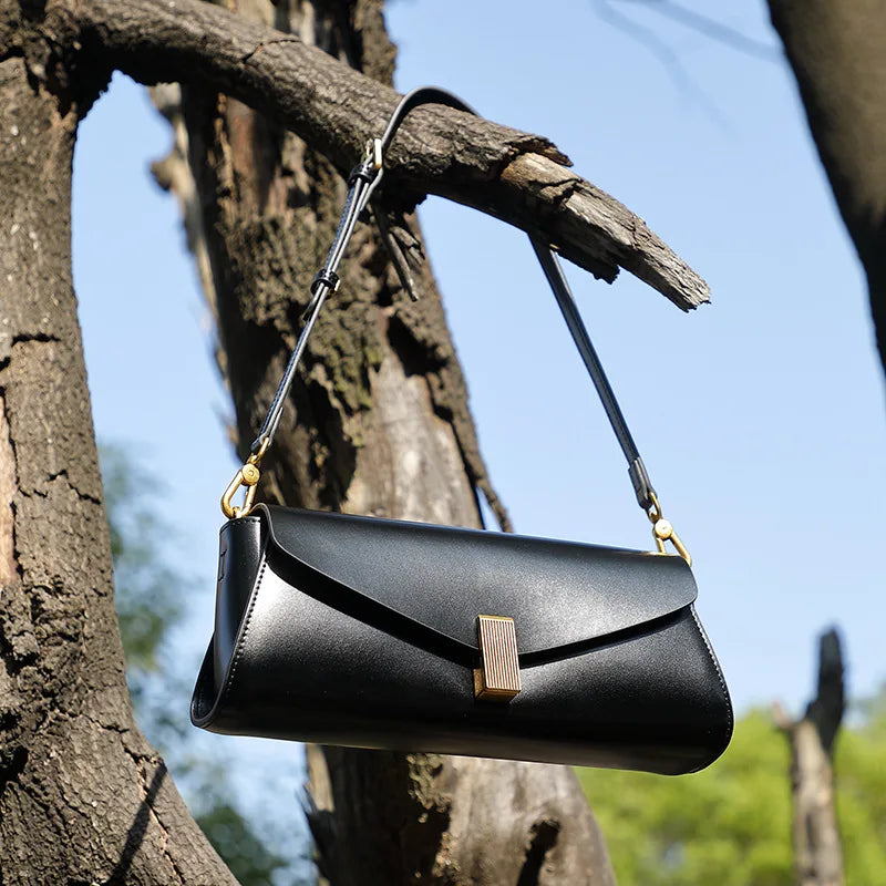 Genuine Leather Baguette Bag Women's Fashion Handbag Shoulder Crossbody Bag Ladies Purses and Handbags Wedding Bridesmaid Bag