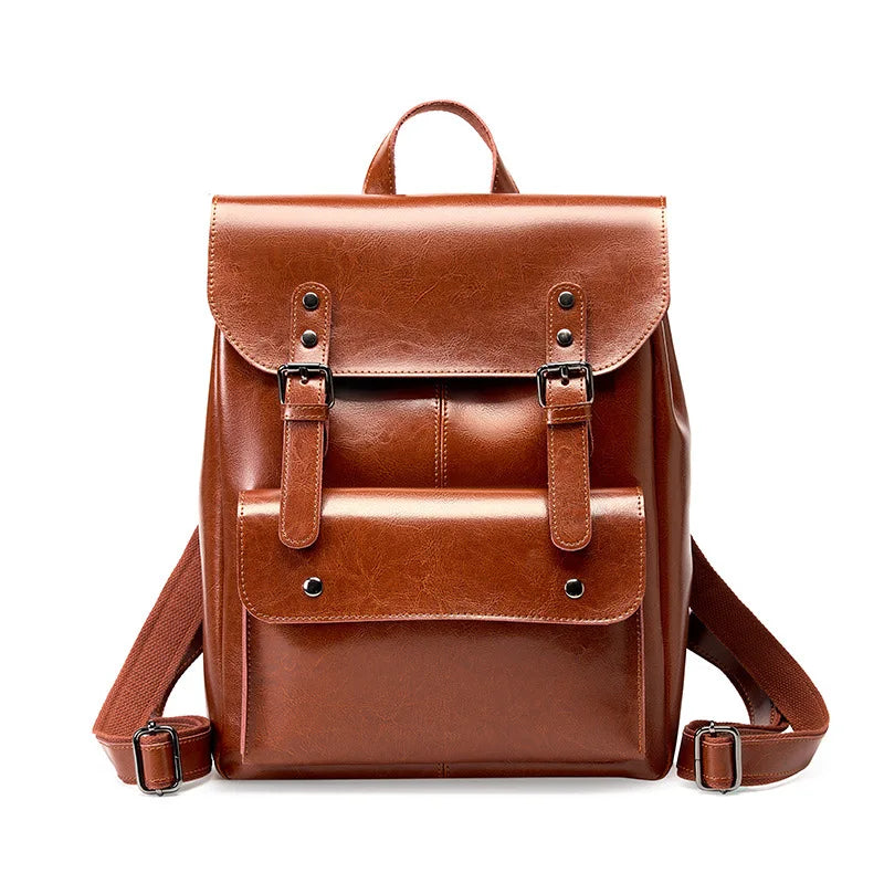 Genuine Leather Backpack for Women Durable Cowhide Laptop Bag 14 Inch Large Capacity Vintage British Style Unisex Full Leather