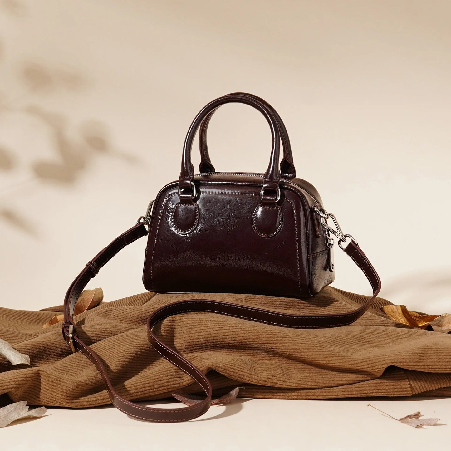 New Genuine Leather Minimalist Boston Bowling Bag High End Large Capacity Women Handbag Pillow Bag