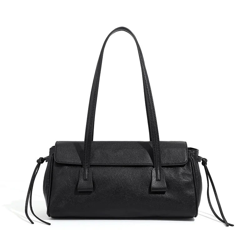 Cowhide Shoulder Bag Women's Genuine Leather Handbag Vegetable Tanned Baguette Ladies Underarm Pillow Bag