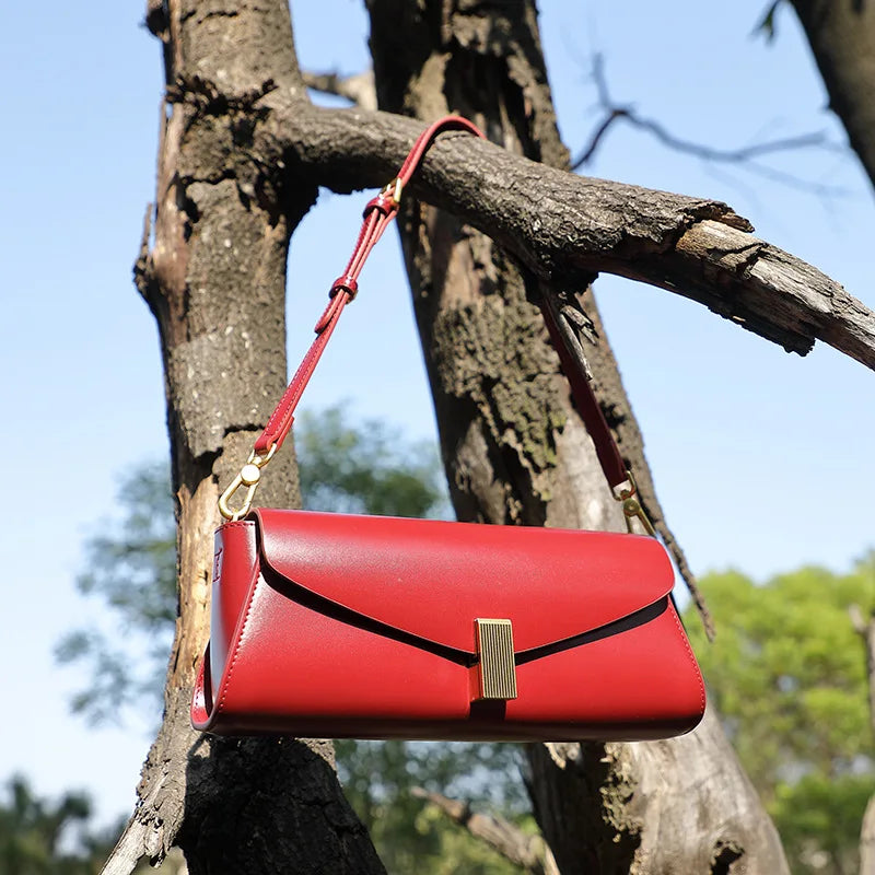 Genuine Leather Baguette Bag Women's Fashion Handbag Shoulder Crossbody Bag Ladies Purses and Handbags Wedding Bridesmaid Bag