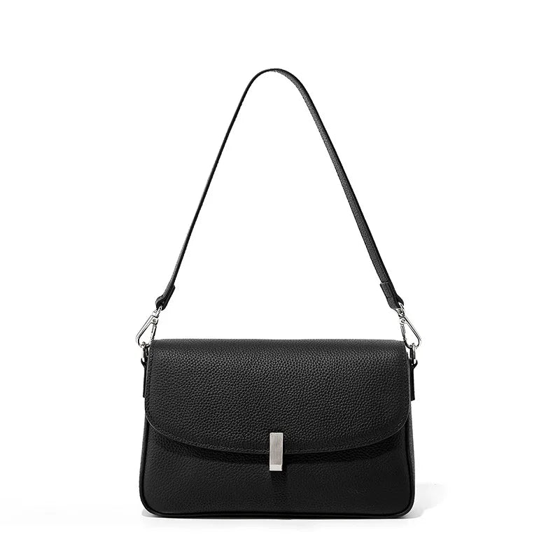 Genuine Leather Crossbody Bag Women's Fashion Handbag Lychee Pattern Shoulder Bag Ladies Flip Bag Two Shoulder Straps