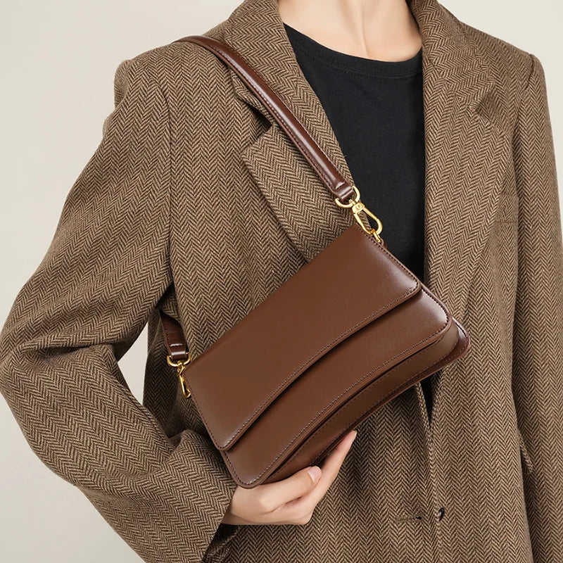 Genuine Leather Crossbody Bags Womens Handbag Cowhide High Quality Flap Bag Shoulder Underarm Bag Ladies Purses and Handbags