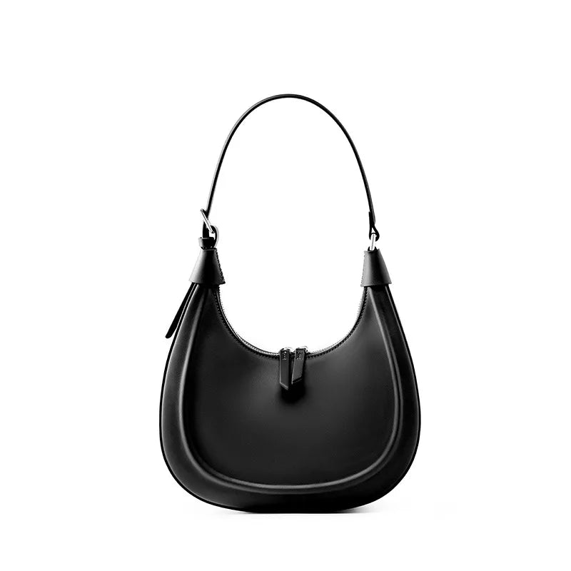 Cowhide Half Moon Bag Ladies Genuine Leather Handbag Underarm Bag 2025 Casual Shoulder Crossbody Bags Double Shoulder Straps