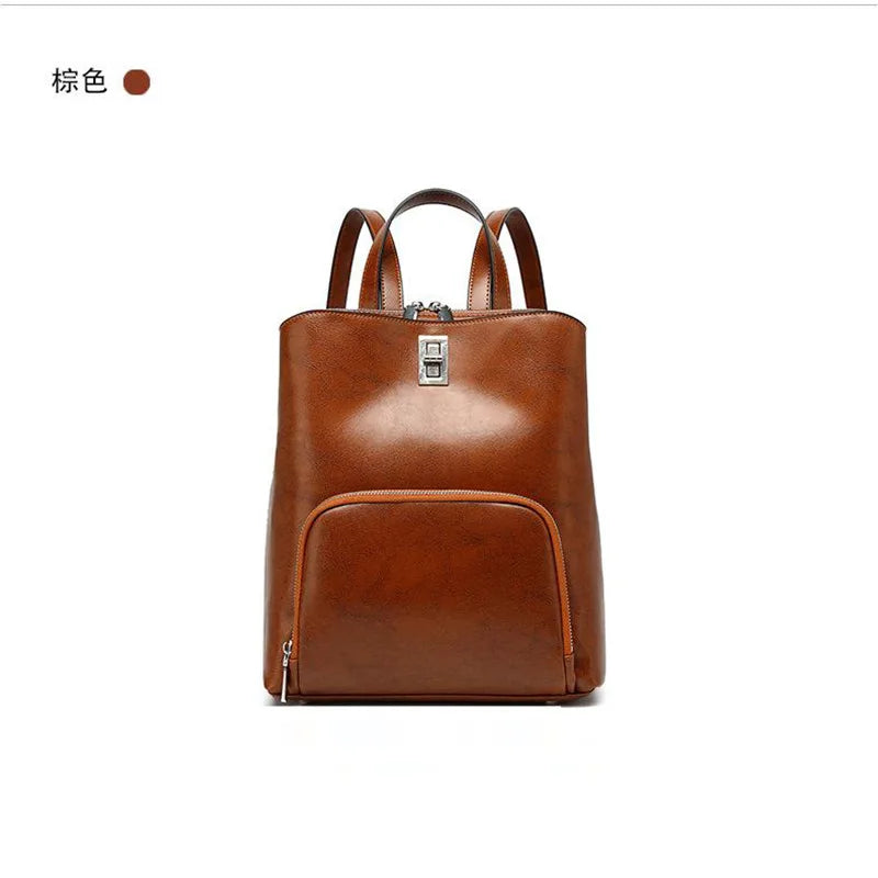 Genuine Leather Large Capacity Travel Tote Bag Fashion Handbag Retro Shoulder Bag Simple Commuter Backpack