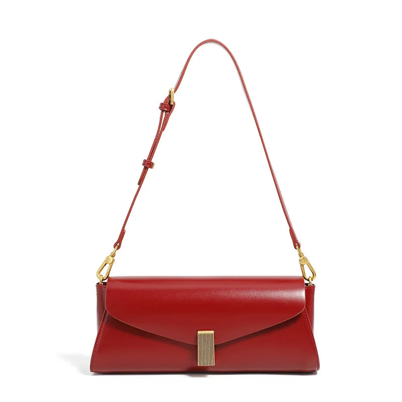 Genuine Leather Baguette Bag Women's Fashion Handbag Shoulder Crossbody Bag Ladies Purses and Handbags Wedding Bridesmaid Bag