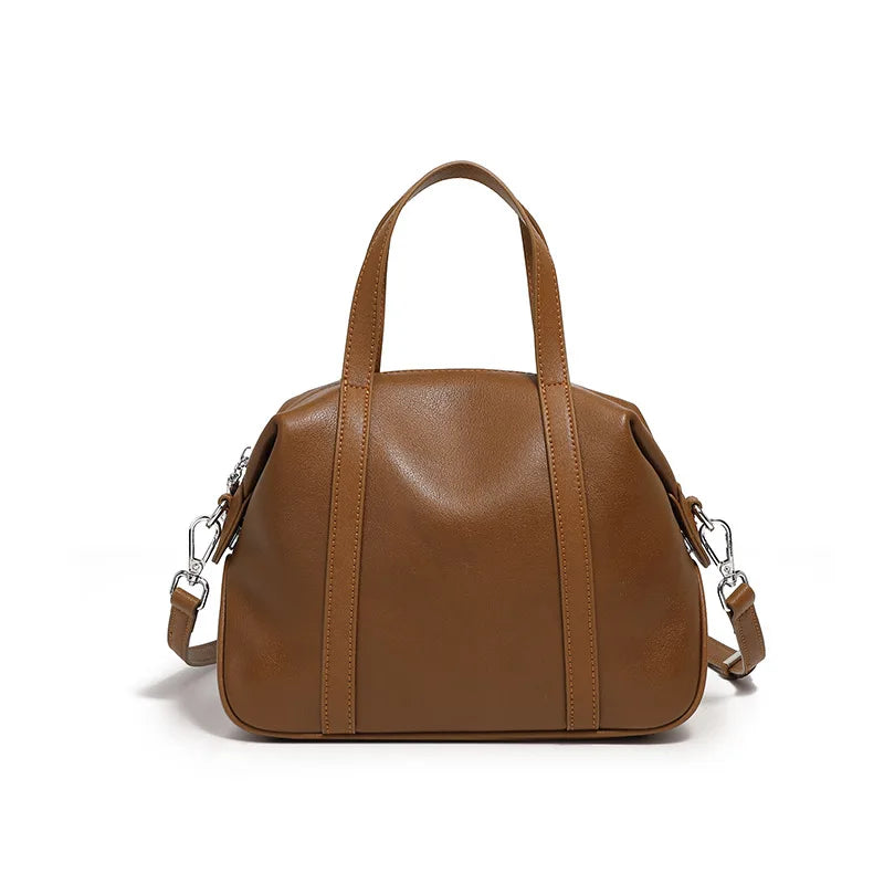 Women Genuine Leather Shoulder Bag 2025 Spring Summer Elegant Niche Boston Pillow Handbag Crossbody Bag