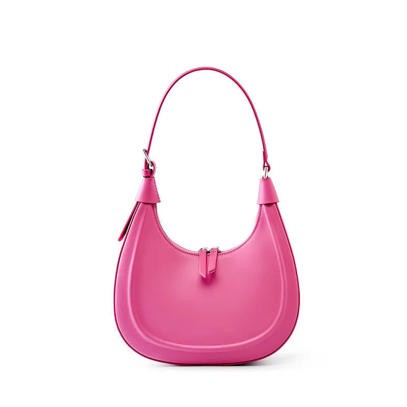 Cowhide Half Moon Bag Ladies Genuine Leather Handbag Underarm Bag 2025 Casual Shoulder Crossbody Bags Double Shoulder Straps
