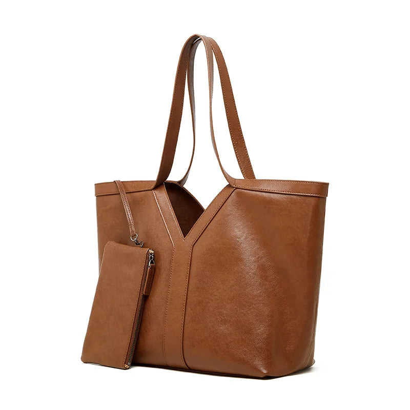 Genuine Leather Tote Bag Simple Korean Style Shoulder Bag Large Capacity Women's Underarm Handbag Cowhide