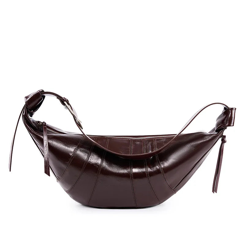 Saddle Bag Women's Fashion Handbag Genuine Leather Shoulder Bag Patent Leather Pleated Large Capacity Crossbody Bag