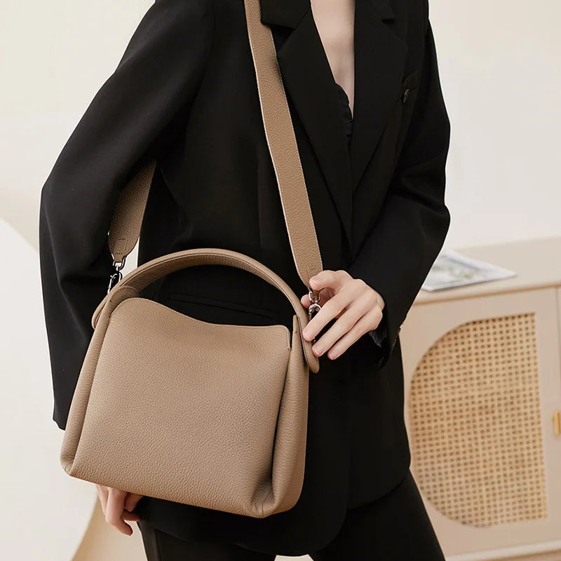 Genuine Leather Handbag Women's Cow Leather Crossbody Bag Luxury Shoulder Bag Women's Fashion Handbag Bucket Bag