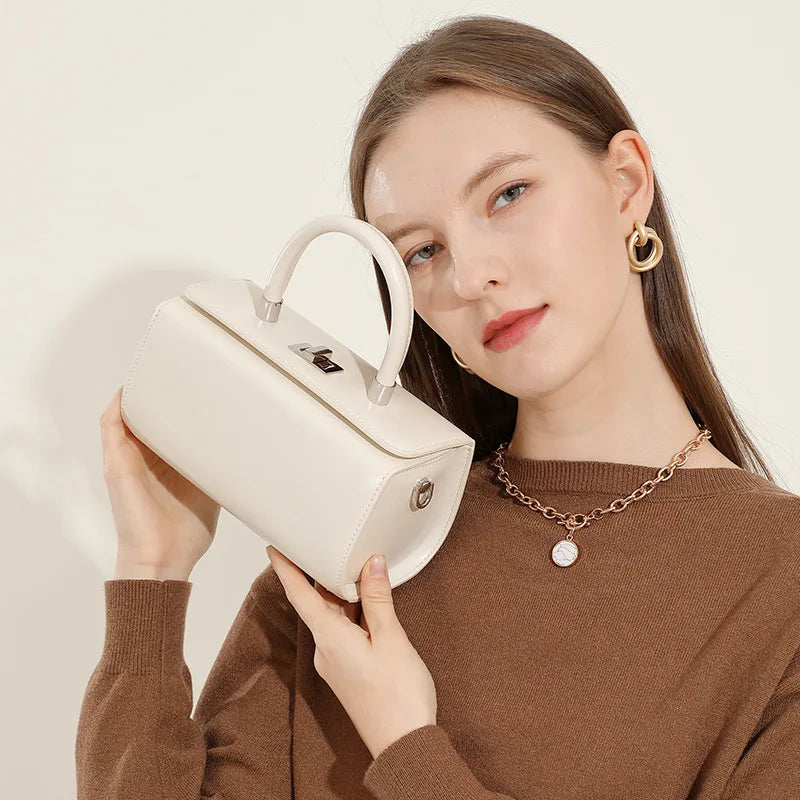 Cowhide Square Bag Women's Genuine Leather Handbag Simple Shoulder Crossbody Bag Ladies Top-Handle Bags