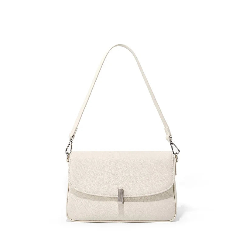 Genuine Leather Crossbody Bag Women's Fashion Handbag Lychee Pattern Shoulder Bag Ladies Flip Bag Two Shoulder Straps