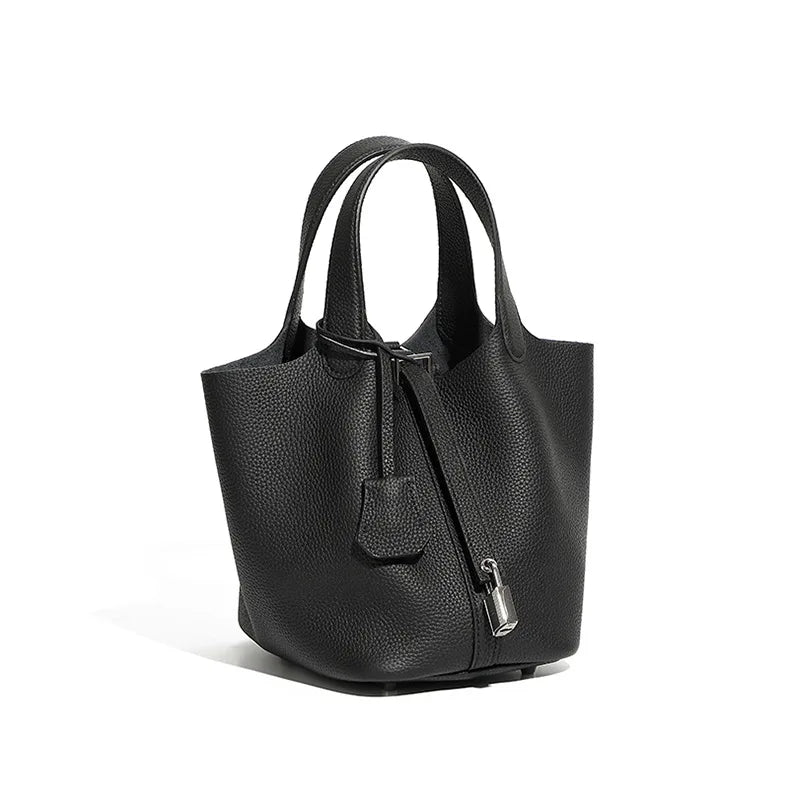 Lychee Pattern Bucket Bag Women's Genuine Leather Handbag Ladies Vegetable Basket Bag Soft Handbag