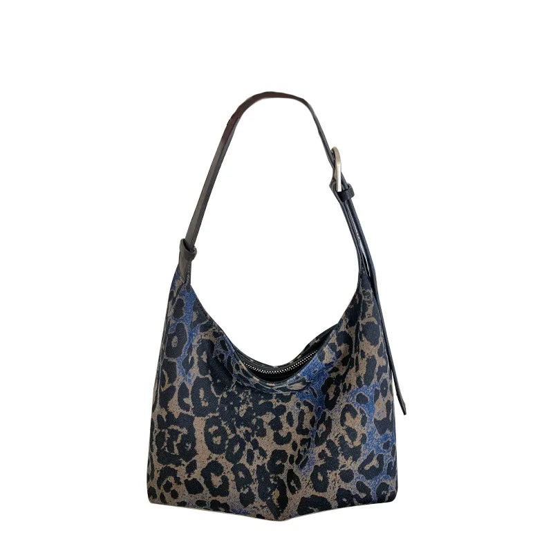 Denim Leopard Print Hobo Bag 2025 New Casual Crossbody Dumpling Shoulder Handbag Fashion Work Tote