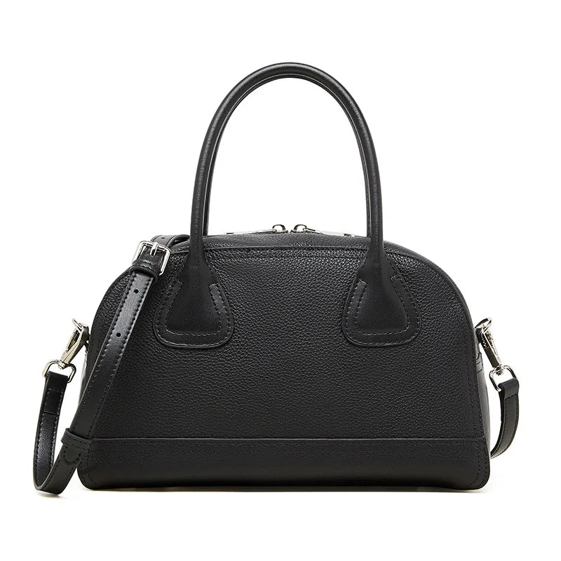 Genuine Leather Bowling Bag for Women 2025 Summer New Simple Shoulder Bag Casual Commuter Handbag Crossbody Bag