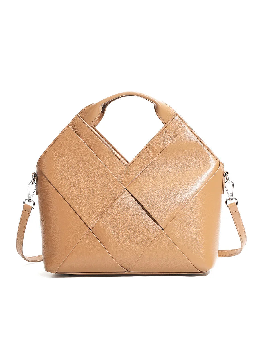 Braided Handbag Women Top-Handle Bags Genuine Leather Soft Leather Handbag Inverted Triangle Design Fashionable Crossbody Bag