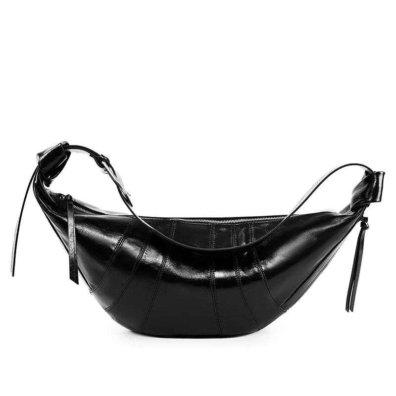 Saddle Bag Women's Fashion Handbag Genuine Leather Shoulder Bag Patent Leather Pleated Large Capacity Crossbody Bag