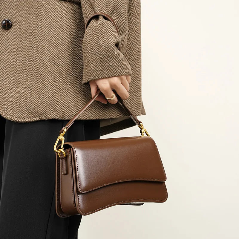 Genuine Leather Crossbody Bags Womens Handbag Cowhide High Quality Flap Bag Shoulder Underarm Bag Ladies Purses and Handbags