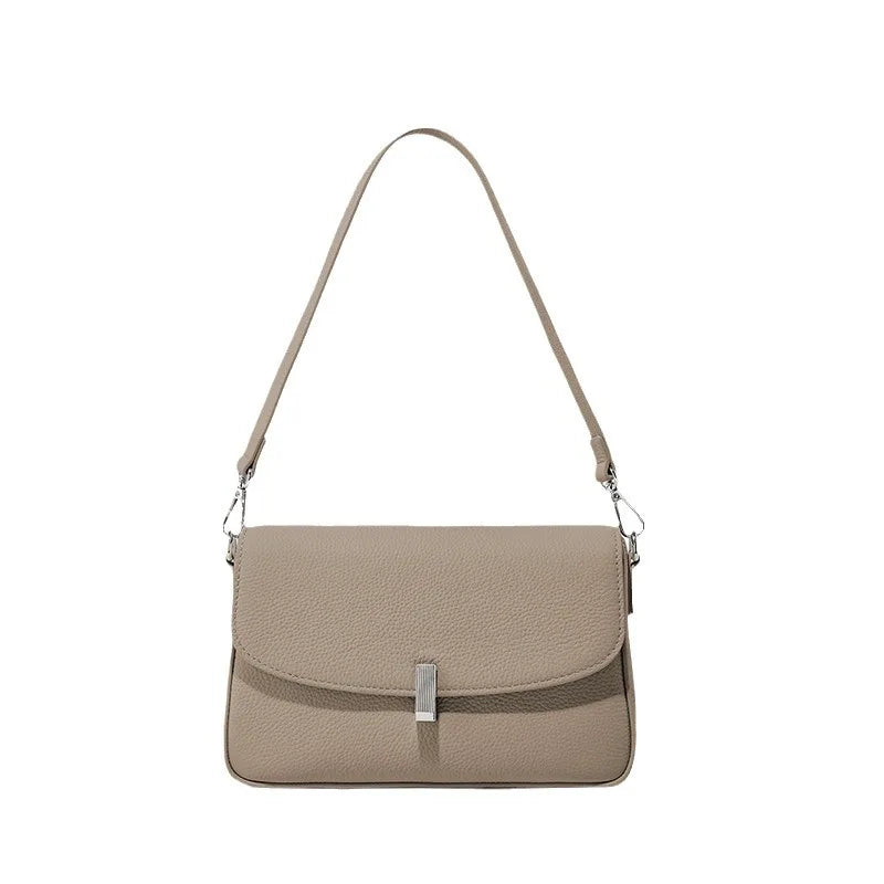 Genuine Leather Crossbody Bag Women's Fashion Handbag Lychee Pattern Shoulder Bag Ladies Flip Bag Two Shoulder Straps