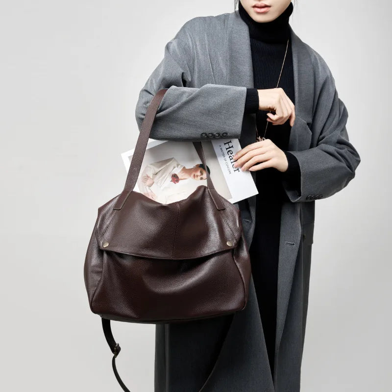 Genuine Leather Tote Bag Women's Handbag 2025 New Large Capacity Shoulder Bag Soft Leather Tote Bag Ladies Luxury Handbags