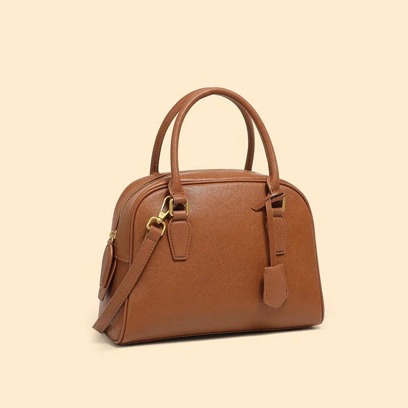 New Genuine Leather Minimalist Boston Bowling Bag Large Capacity Handbag Pillow Bag for Women