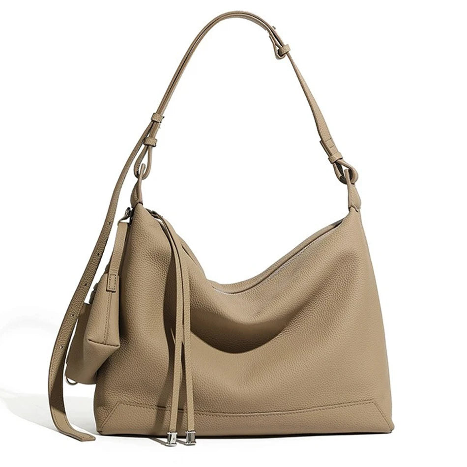 Genuine Leather Shoulder Bag Women's Handbag Large Capacity Commuter Tote Bag Ladies Purse Handbag Underarm Bag