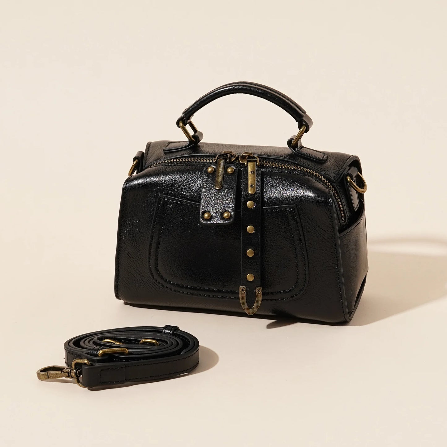 Spring Summer Genuine Leather Boston Pillow Bag Fashion Casual Handbag Vegetable Tanned Cowhide Shoulder Crossbody Bag for Women