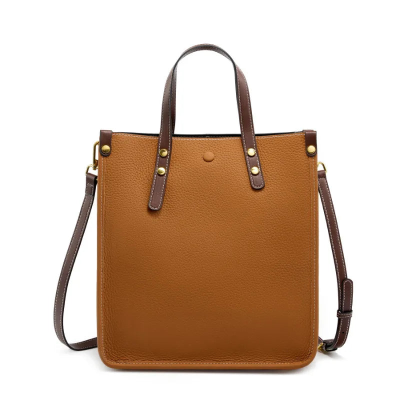 Fashion Genuine Leather Vertical Tote Bag Women Soft Leather Shoulder Bag Handbag Commuter Crossbody Briefcase