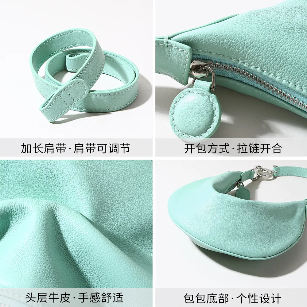 Genuine Leather Women Handbag 2025 Autumn New Fashion Underarm Bag Elegant Luxury Style Shoulder Tote Dumpling Bag