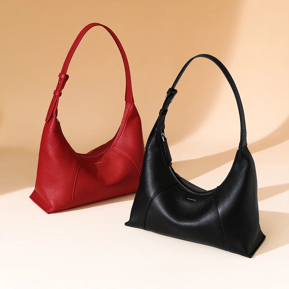Trendy Genuine Leather Underarm Bag for Women Fashion Crossbody Shoulder Dumpling Bag Large Capacity Handbag