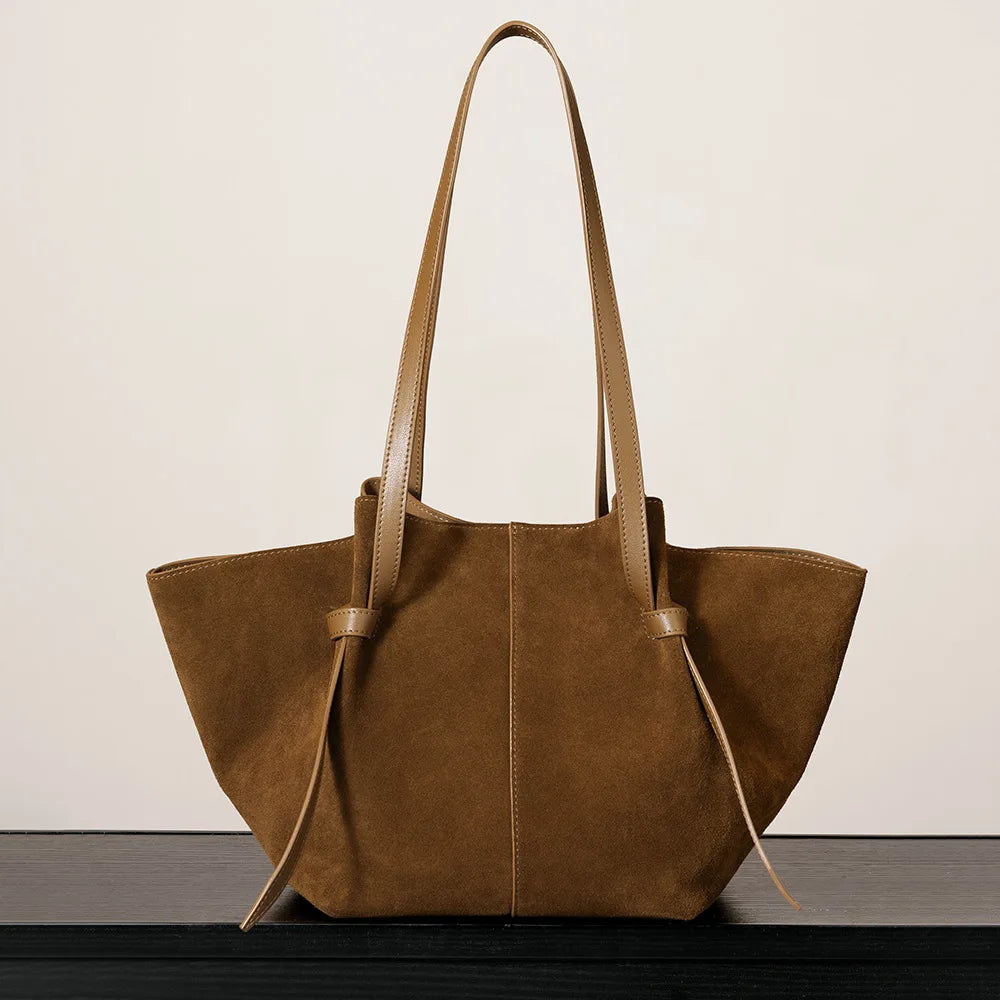 Large Capacity Tote Bag Women Luxury Feel Handbag Suede Leather Wing Bag Genuine Leather Shoulder Bag