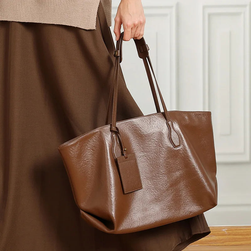 Genuine Leather Tote Bag for Women 2025 New Large Capacity Shoulder Bag Premium Texture Work Handbag