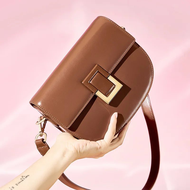 Saddle Crossbody Bag for Women 2025 New Fashion Genuine Leather Shoulder Bag Elegant Winter Handbag 