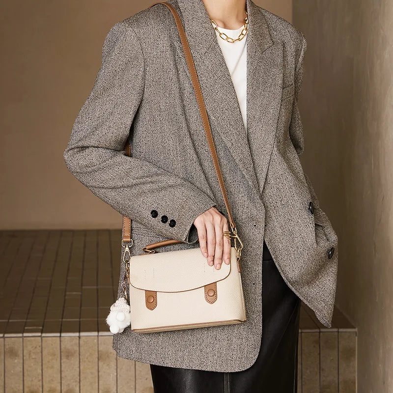 Top Grain Leather Trendy Handbag Cambridge Style Women Autumn New Luxury Tote Shoulder Crossbody Bag